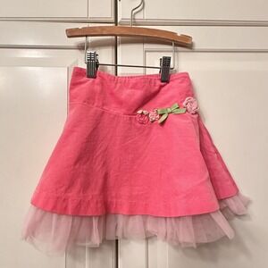 Hartstrings Pink Skirt Girls 3T Fine‎ Corduroy Tulle Flowers